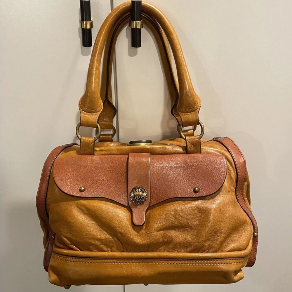 RARE Authentic CHLOE Cognac Tan Calf Leather Weekender Satchel Travel Bag